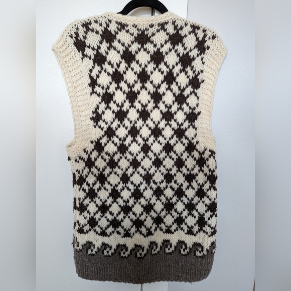 Vintage brown and ivory cream button down vest sz L - Picture 2 of 5